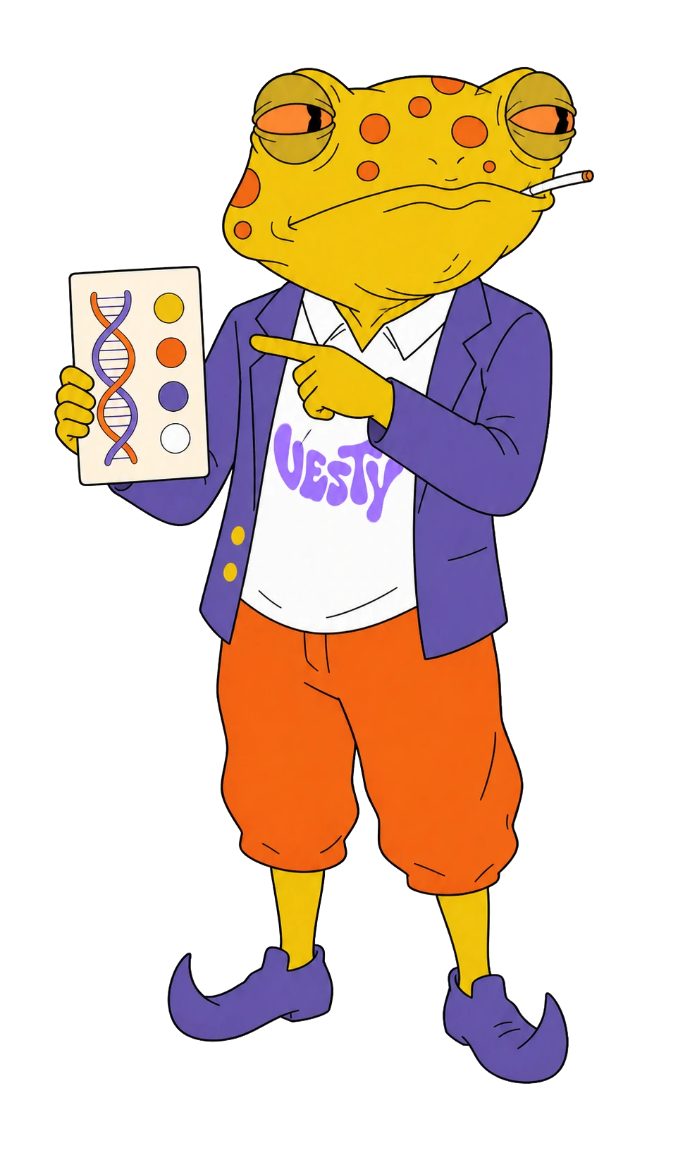 La mascotte VESTY mostra una VESTY DNA Card