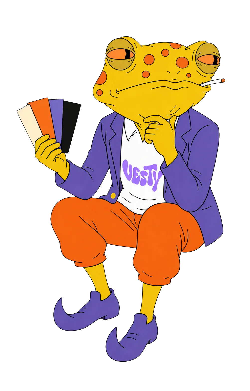 La mascotte VESTY confronta quattro colori